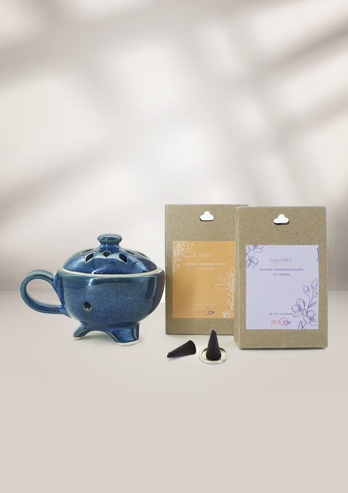 Lavender & Parijat Dhoop Cones with IshqMe's Deep Blue Stand