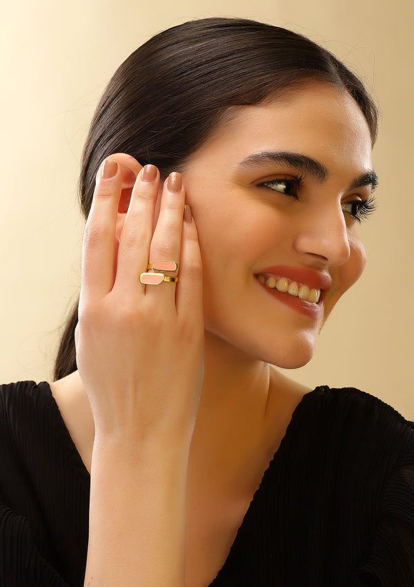 Pink Enamel Gold Plated Ring