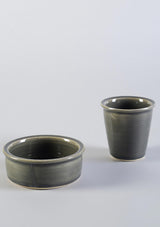 IshqME's Graceful Dining and Morning Delight Combo: Grey Green Ceramic Serving Set & Grey Coffee Set