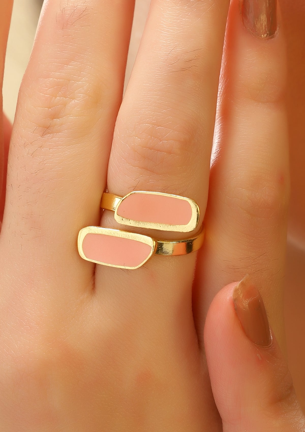 Pink Enamel Gold Plated Ring - IshqMe