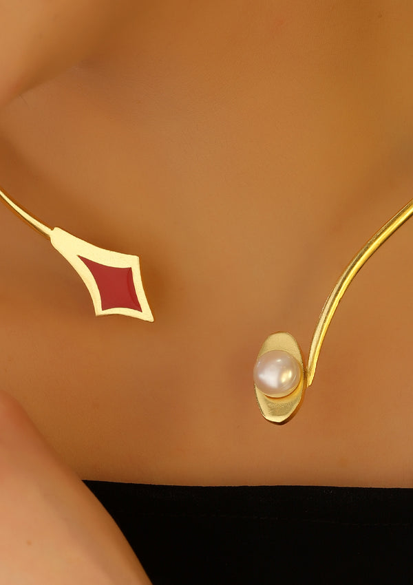 Enamel-Pearl Gold Plated Choker
