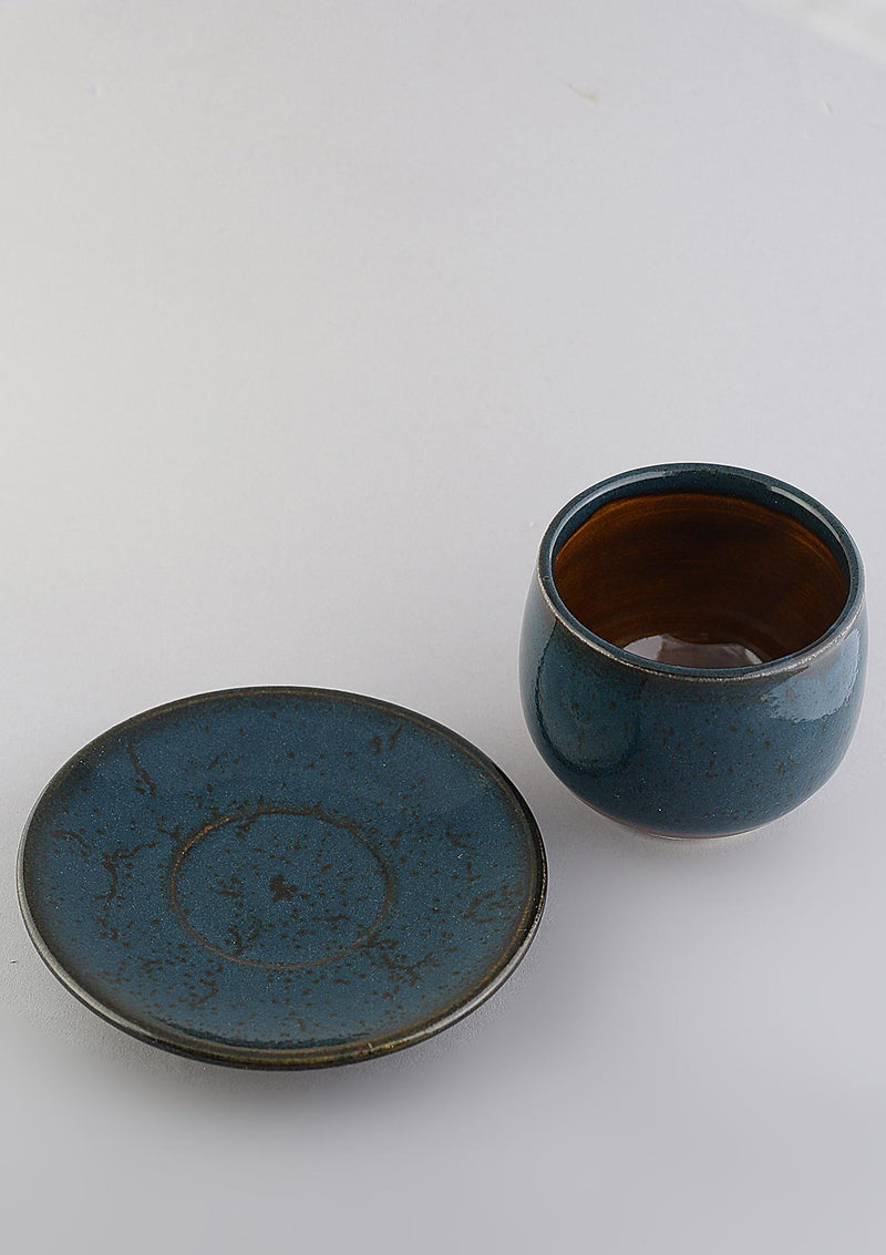 No handle cup saucer - Blue Green