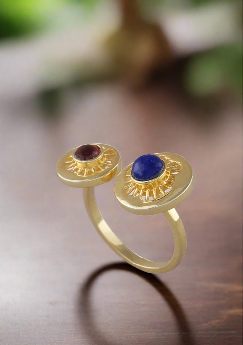 18K Gold Plated Adjustable Dual Stone Ring