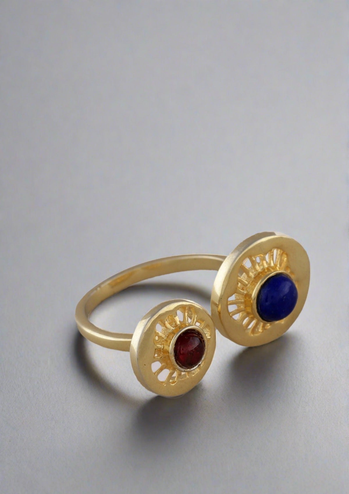 18K Gold Plated Adjustable Dual Stone Ring