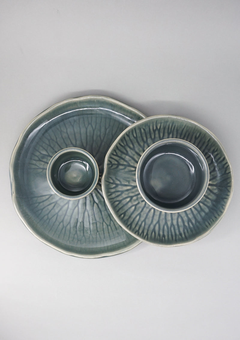 IshqME's Grey Green Grace: Ceramic Serving Set & Bouquet Vase Combo