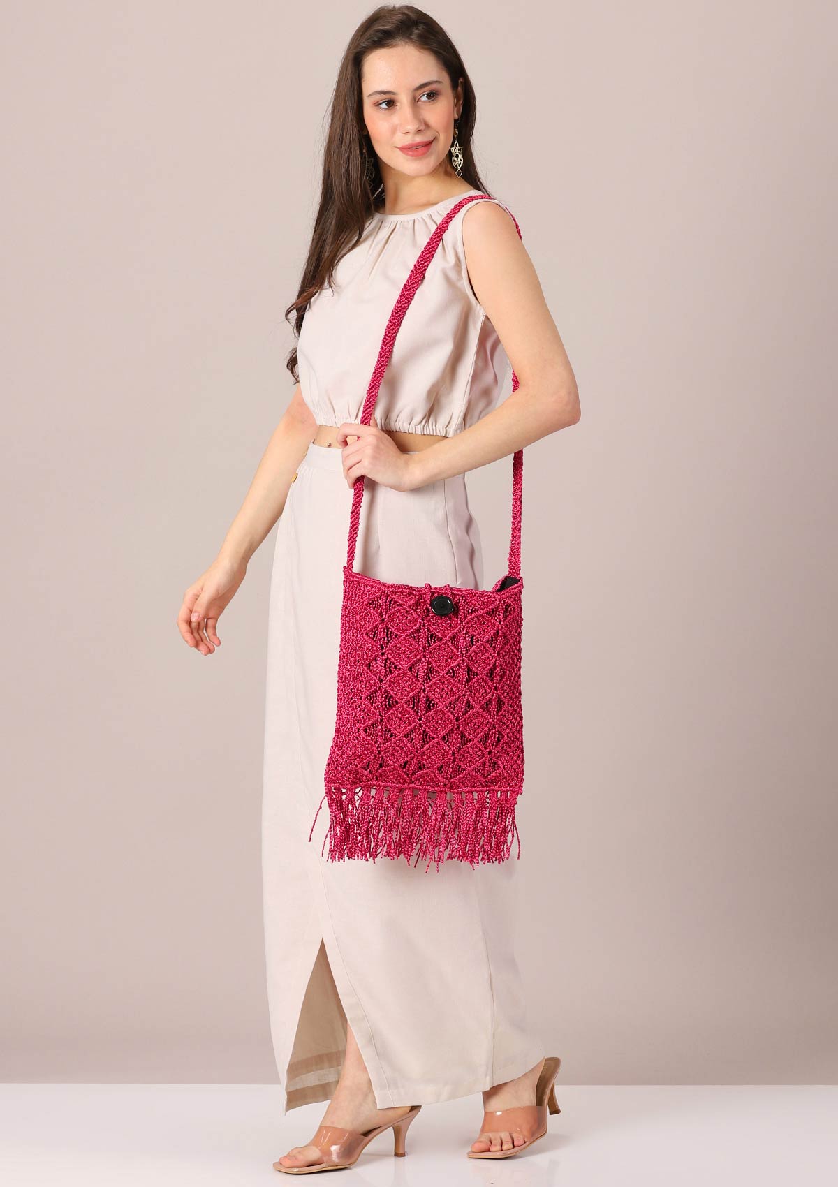 Pink malai Dori crochet bag - IshqMe