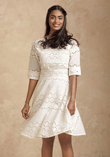 Astra - Charming White Schiffli Dress