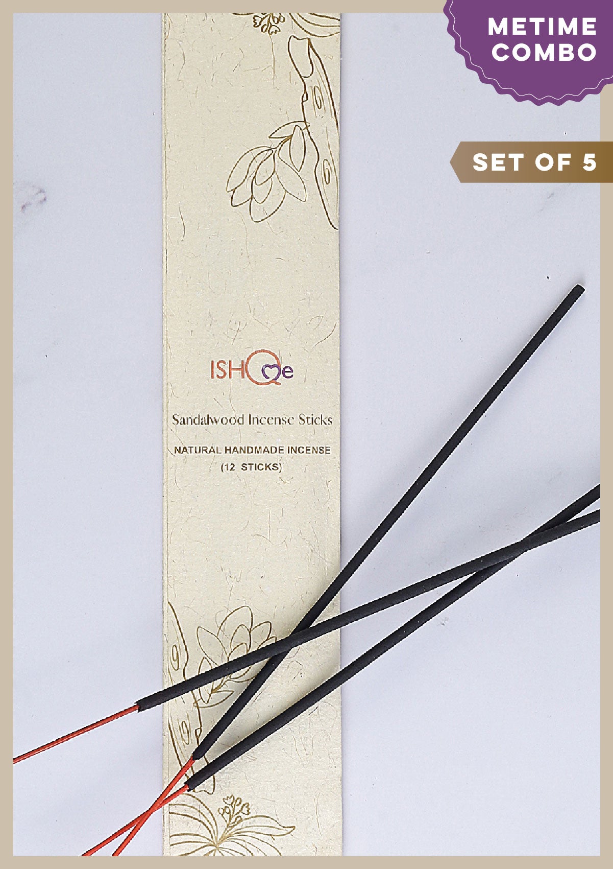 Incense Sticks (Set of 5) - Sandalwood (12 Pcs/Packet) - IshqMe