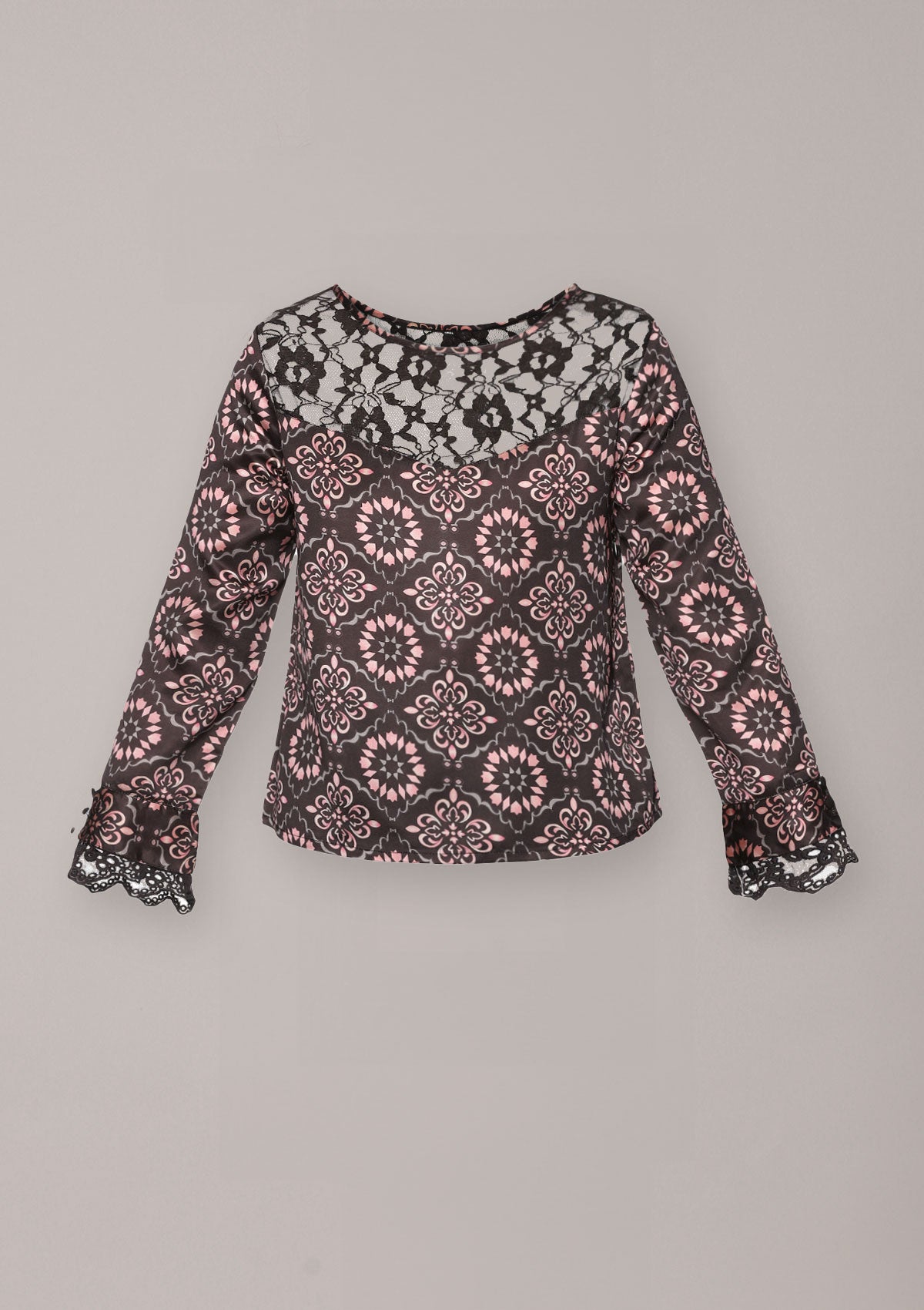 Jamila - Moroccan printed Lace accent blouse - IshqMe