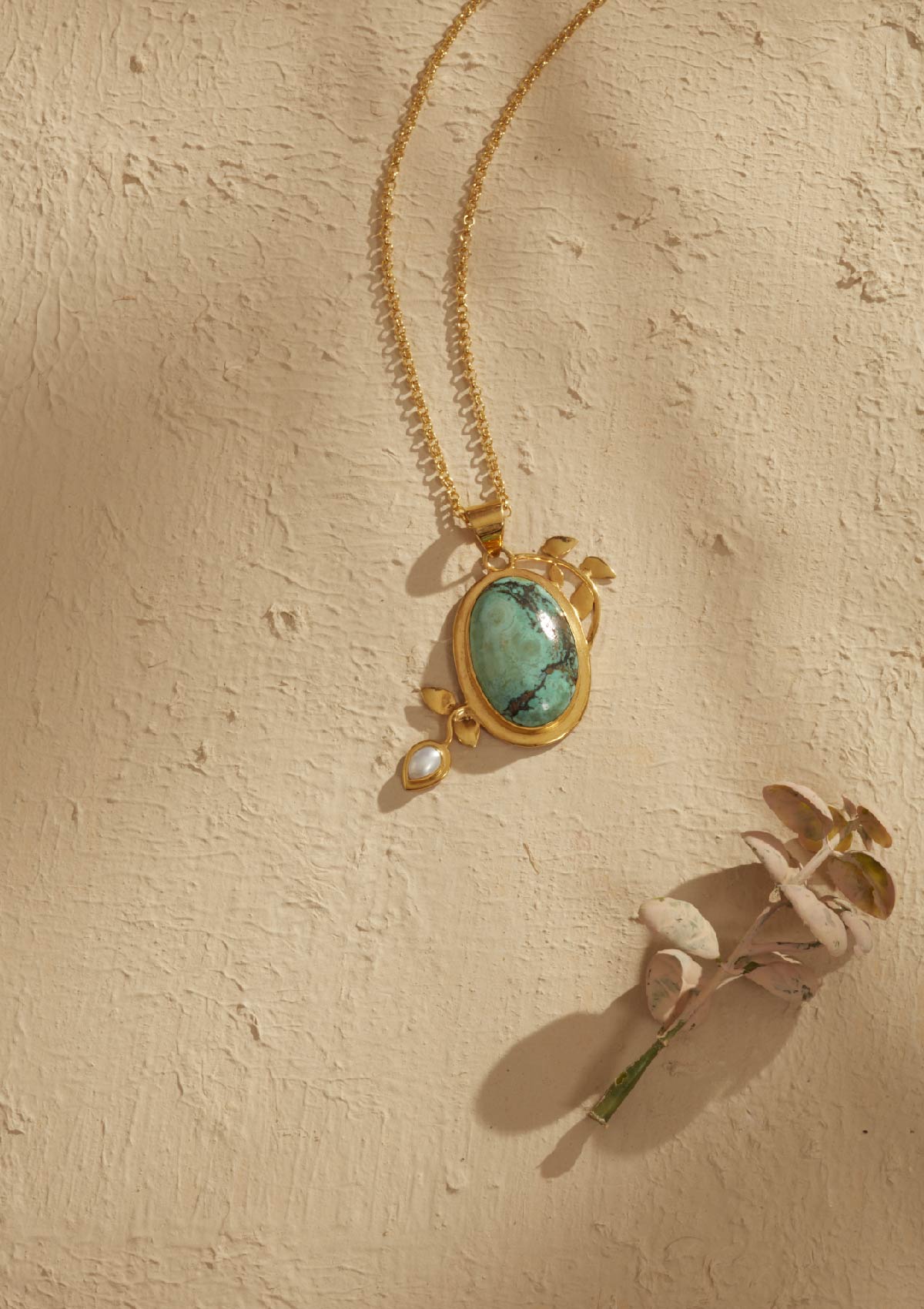Turquoise and Pearl Studded Pendant - IshqMe