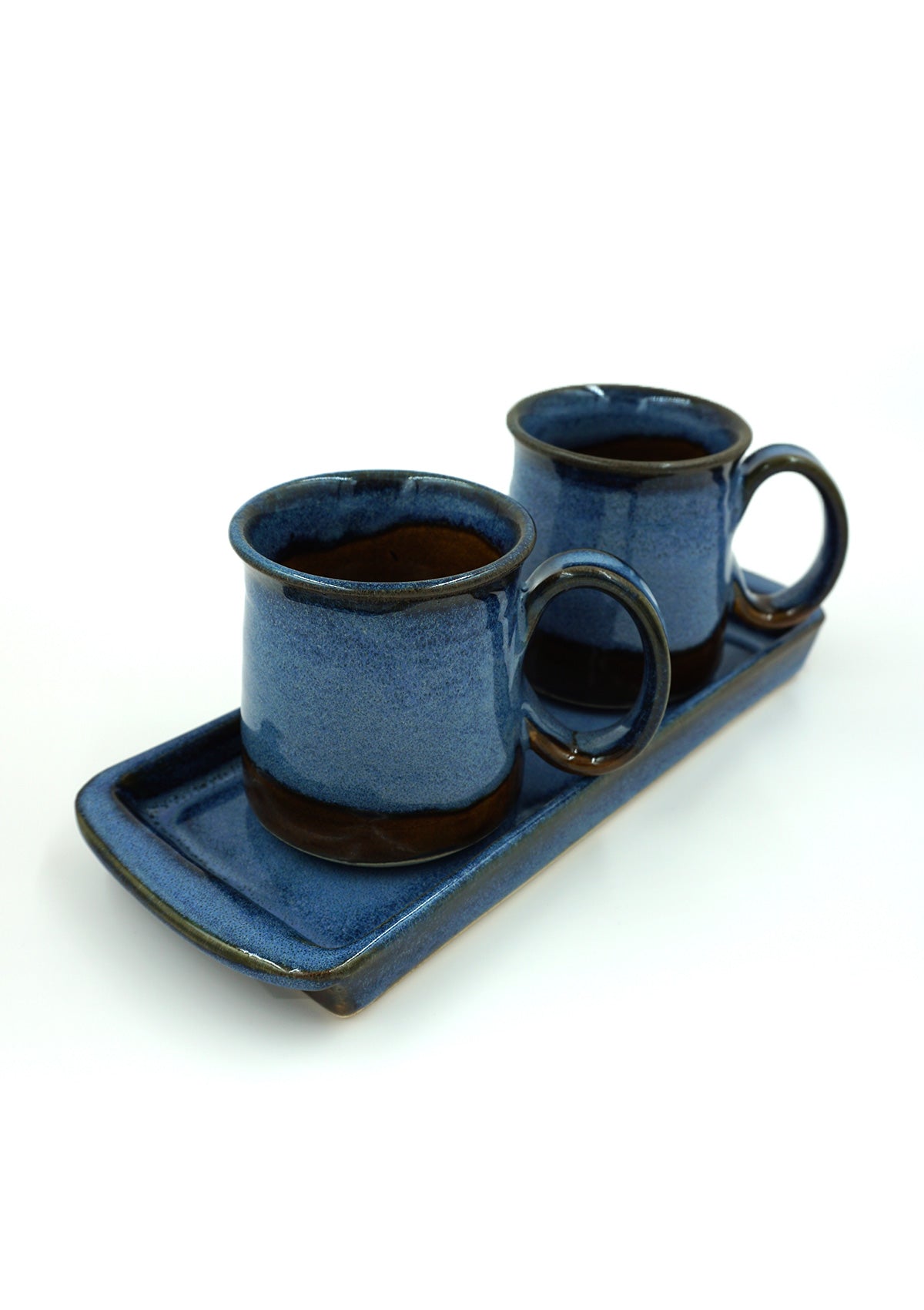 IshqME Idyllic Combo: Sapphire Blue Ceramic Two Cup & Tray Set and Cactus Bloom Candle - IshqMe