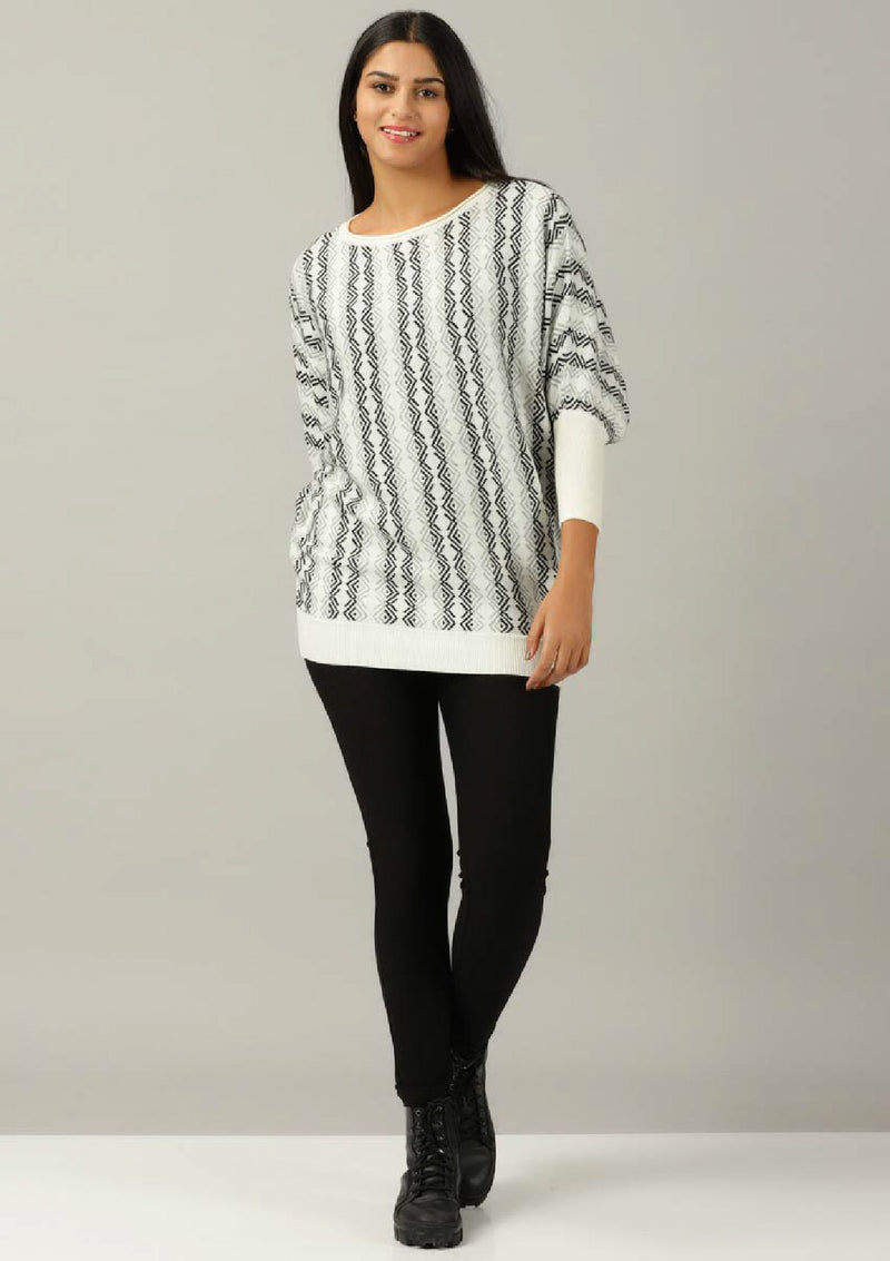 Batwing Pullover - White & Black