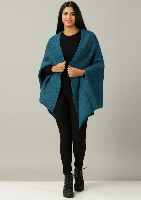 Knitted Poncho - Blue