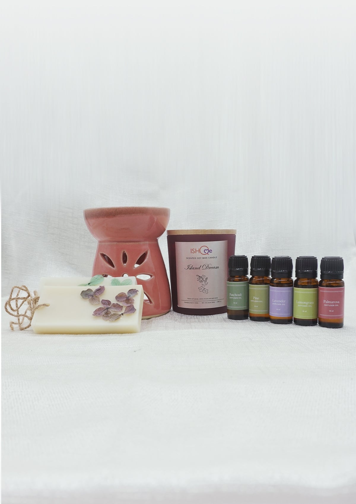 IshqME Floral and Seaside Essence Pack: Pink Diffuser, Dream Candle & Aromatic Bars - IshqMe