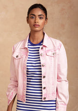 Hayley - Pink Denim Jacket with Blue Striped Dress