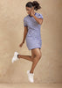 Hayley - Pink Denim Jacket with Blue Striped Dress