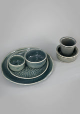 IshqME's Graceful Dining and Morning Delight Combo: Grey Green Ceramic Serving Set & Grey Coffee Set