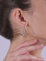 Silver Diagonal Square Earring