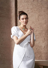 Schiffli Embroidered Overlap Dress