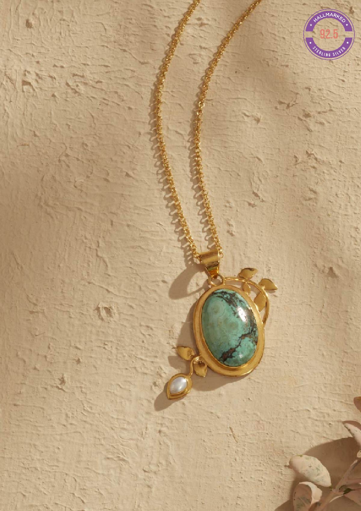Turquoise and Pearl Studded Pendant - IshqMe
