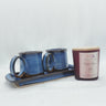 IshqME Idyllic Combo: Sapphire Blue Ceramic Two Cup & Tray Set and Cactus Bloom Candle - IshqMe