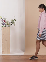 Hayley - Pink Denim Jacket with Blue Striped Dress
