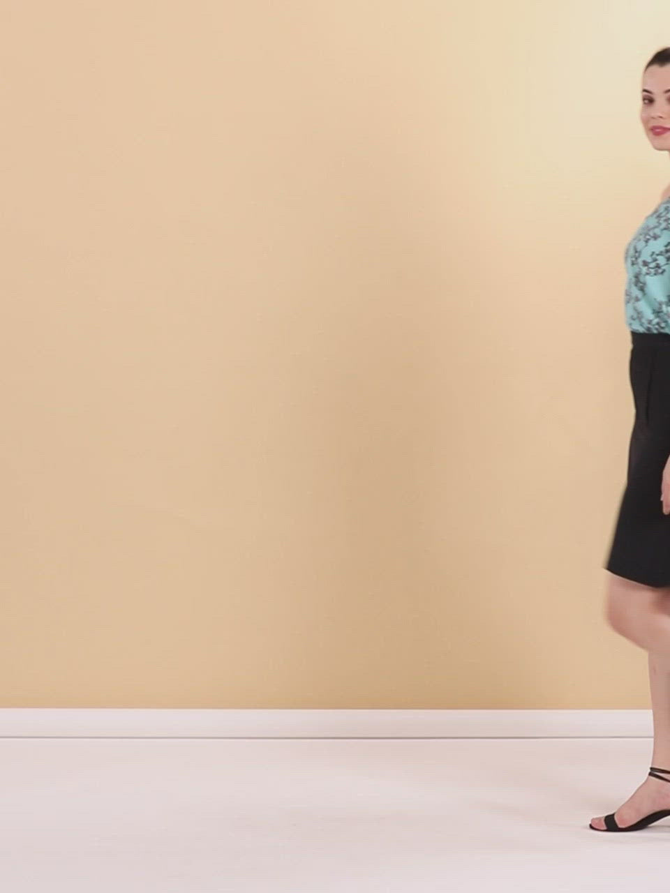 One Shoulder Floral Top with Black A- line Skirt