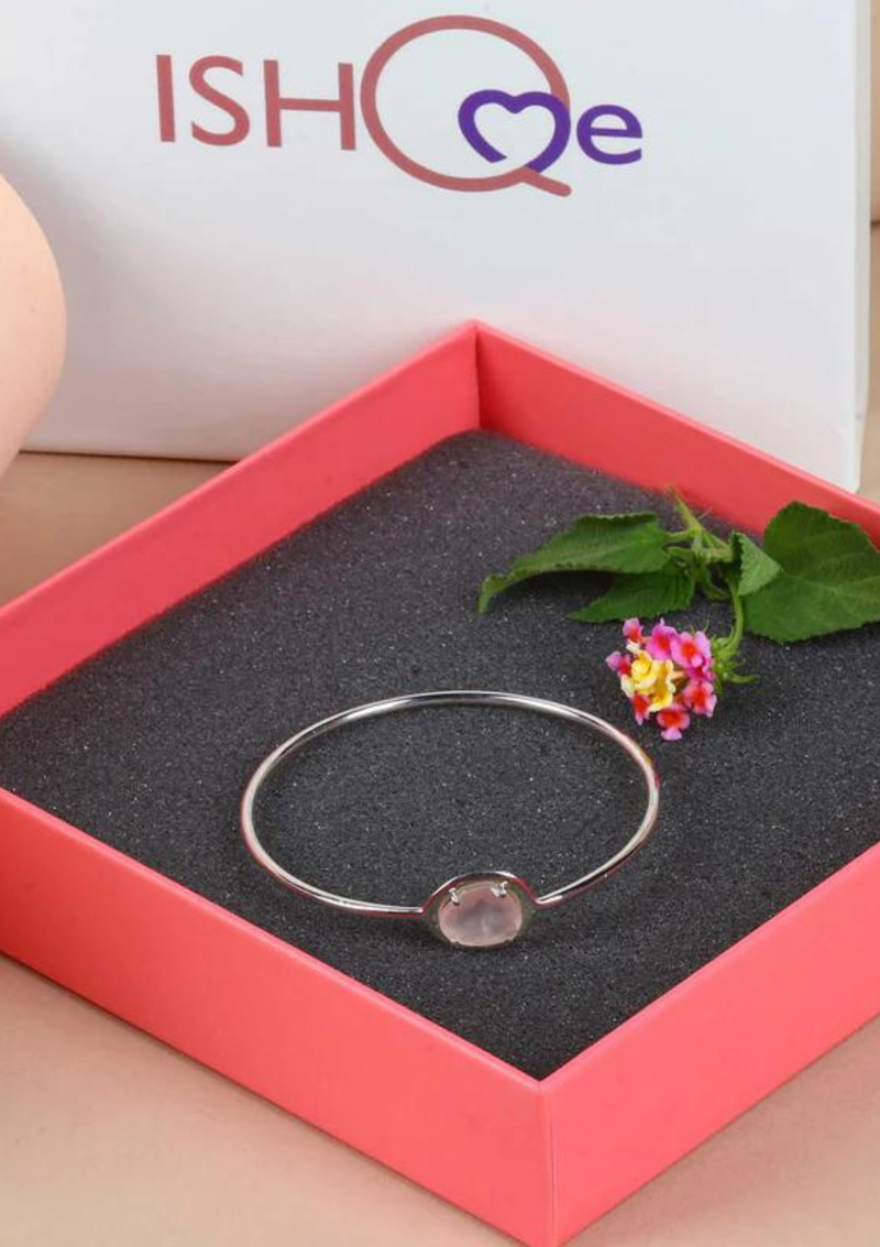 Silver Kada Rose Quartz Bracelet