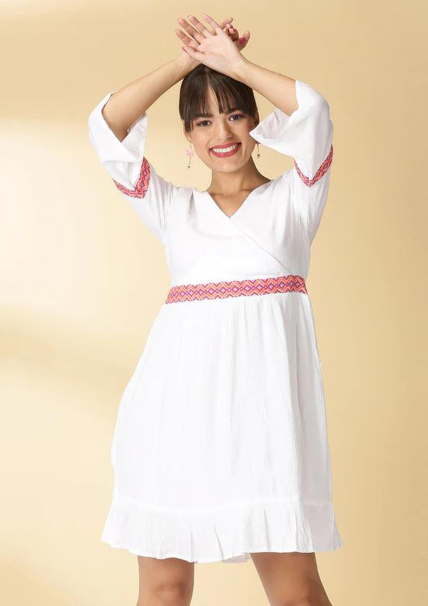 Adhara - Sassy White Dress with elegant Embroidery