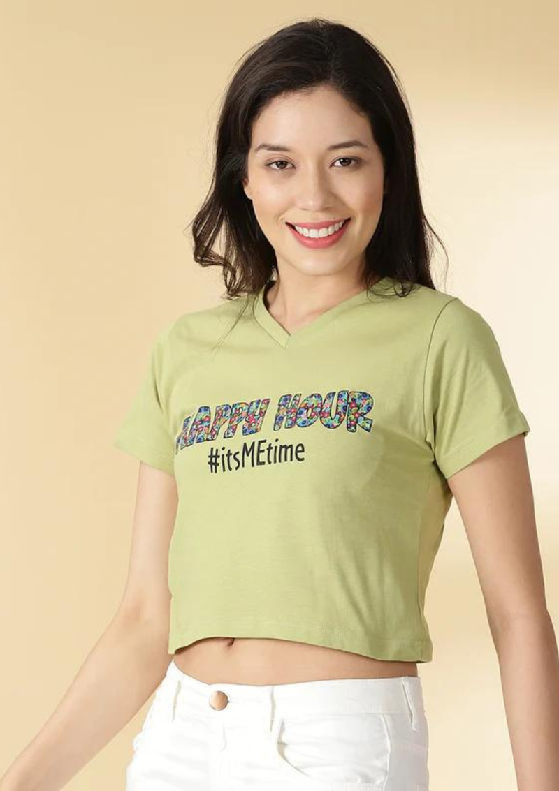 Happy Hour V Neck Crop Top, basic v neck crop top