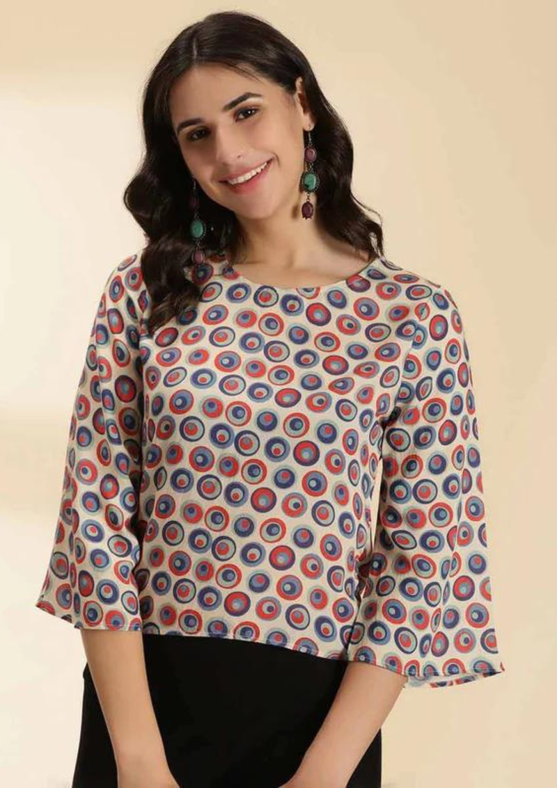 Printed Flared Sleeve Top, bell sleeves top