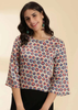 Printed Flared Sleeve Top, bell sleeves top
