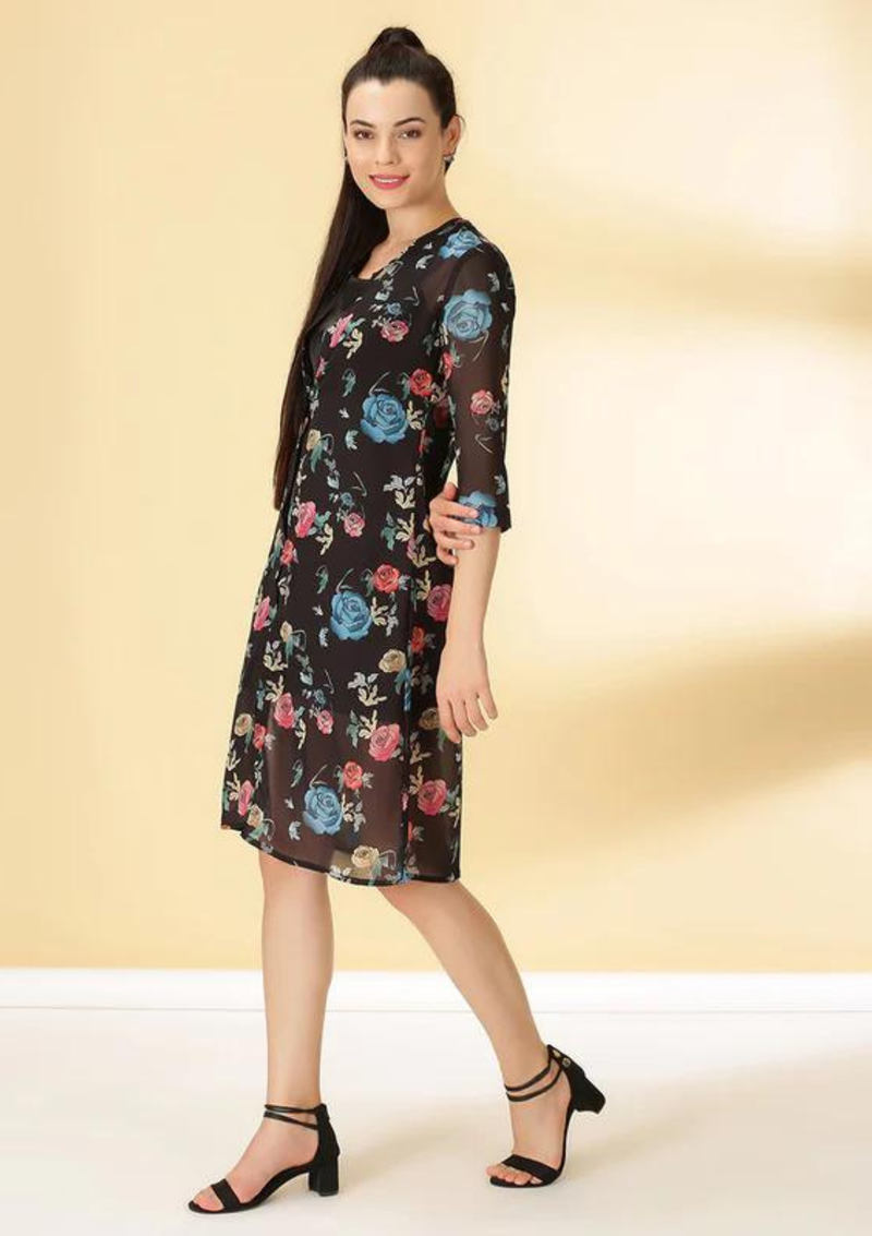 Floral Printed Two Piece Party Dress, 2 piece dress for party, 2 piece floral dress