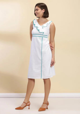 Ruffle Neck White Dress