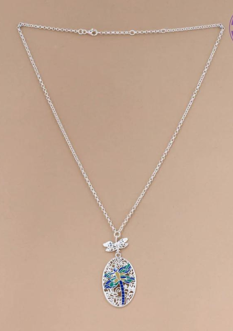 Dragonfly Pendant Silver Necklace