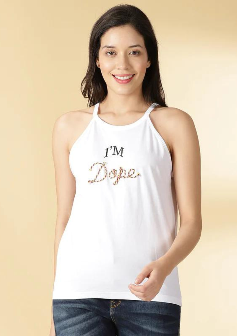 WHITE SLEEVELESS T-SHIRT