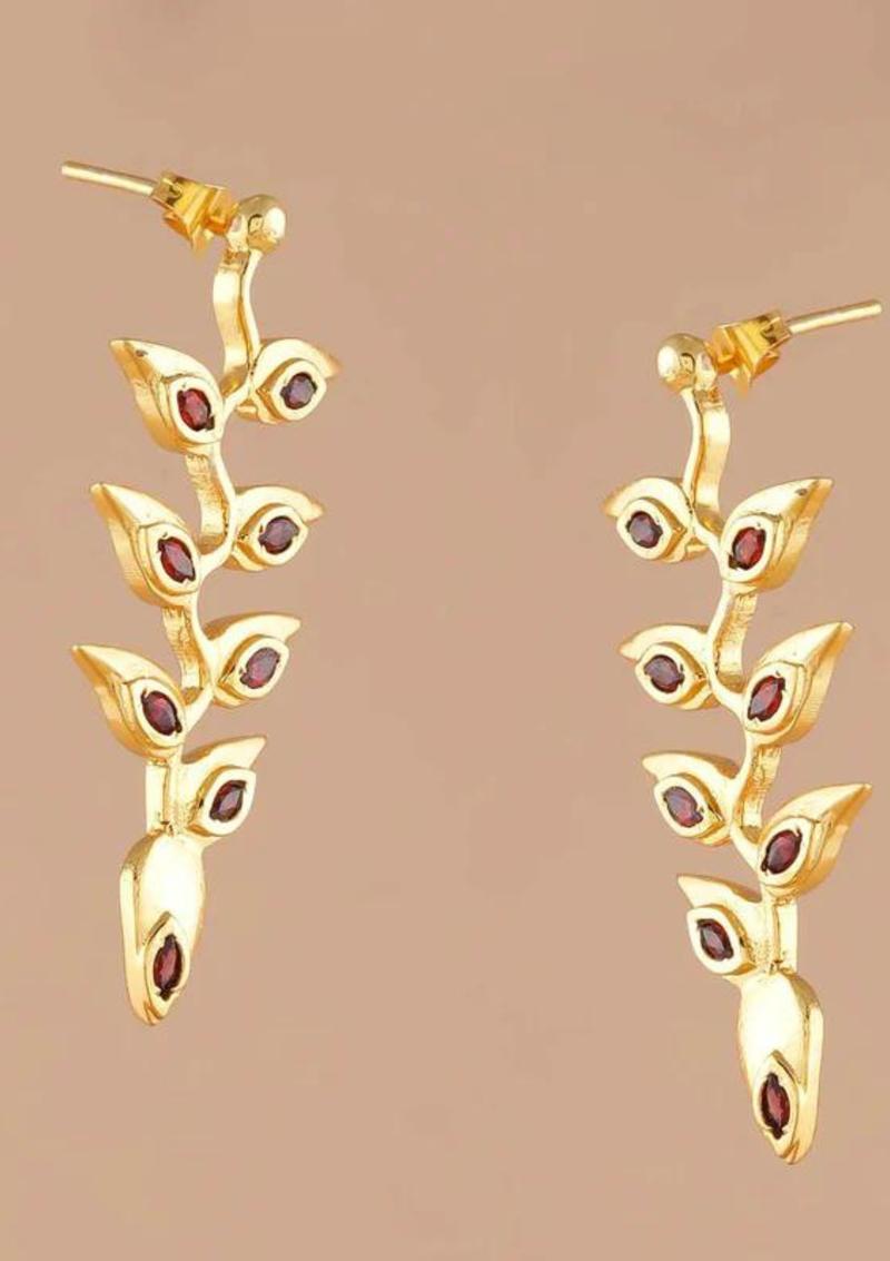 Hanging Heliconia Garnet Dangle Earring