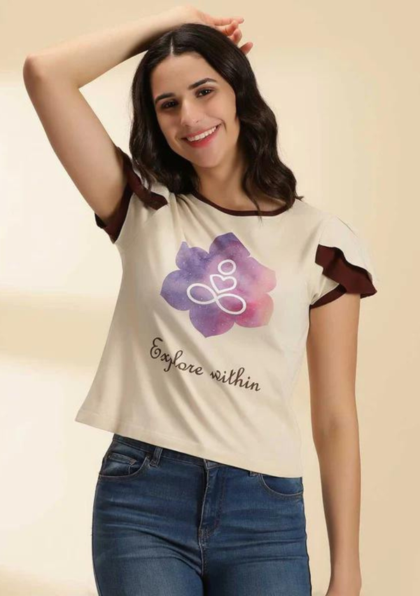 womens petal sleeve top, Printed Petal Sleeve T-shirt