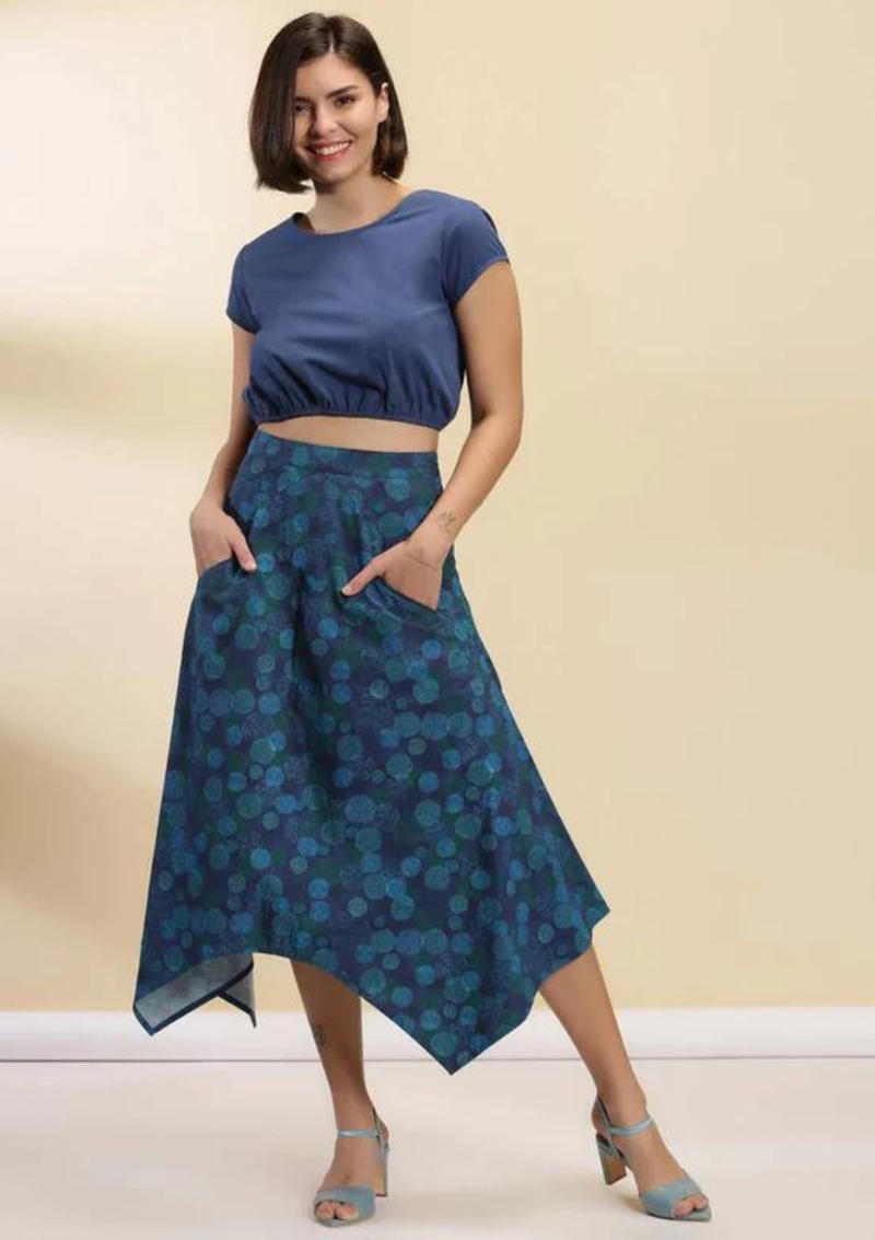 Retro Printed Crop Top and Skirt