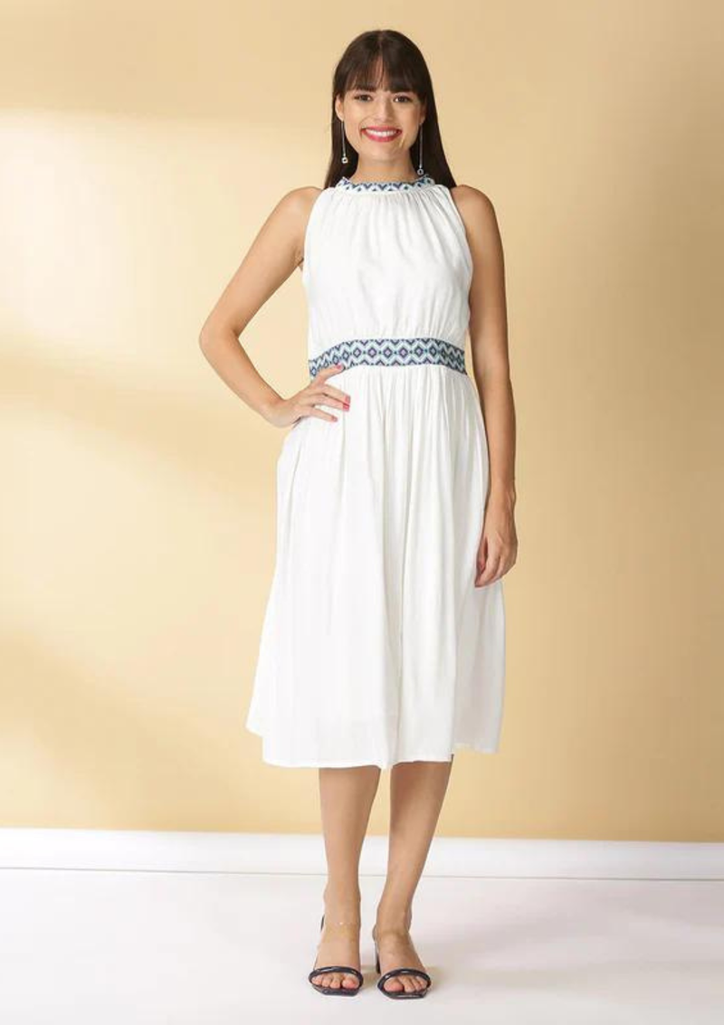 Celeste - White Rayon Dress, women's rayon dress