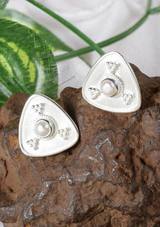 Triangular Pearl Stud Earrings