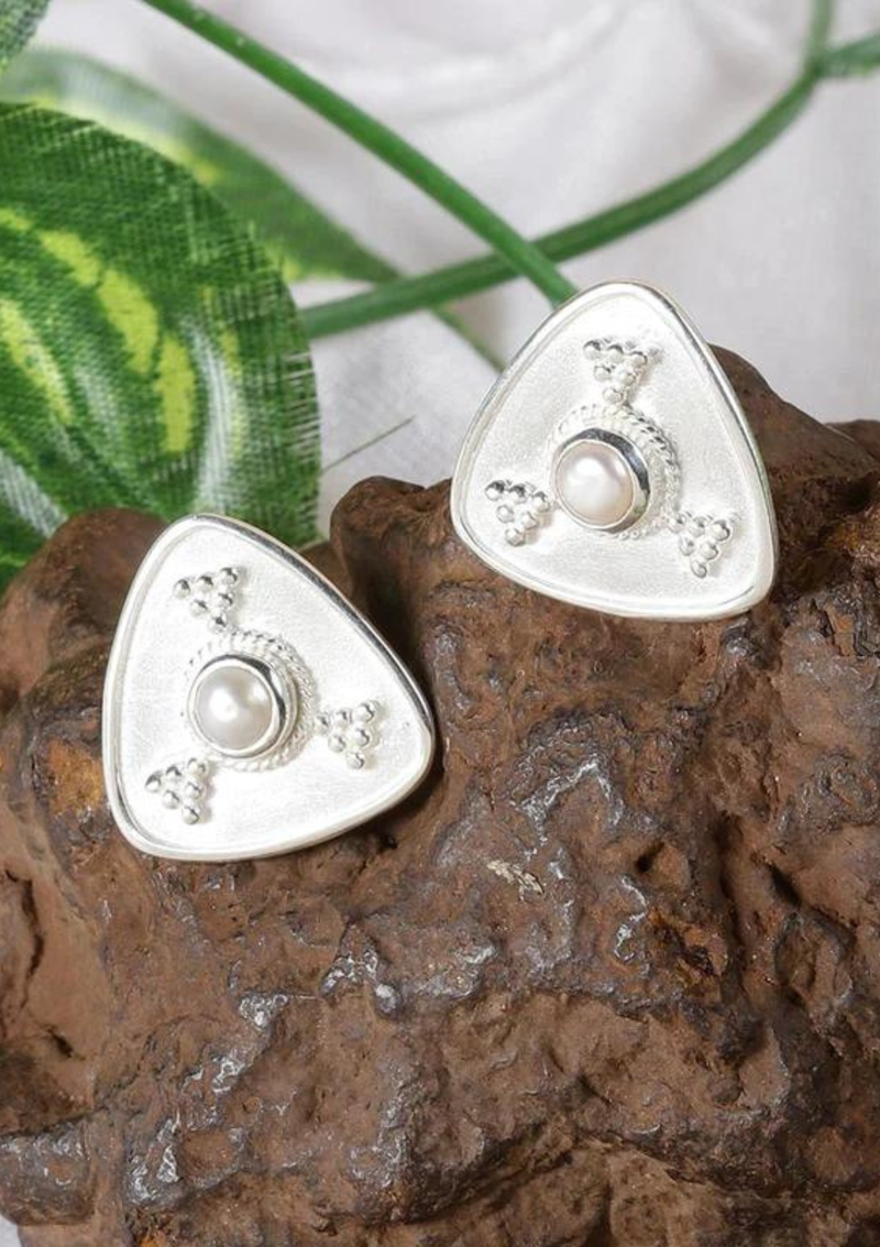 Triangular Pearl Stud Earrings