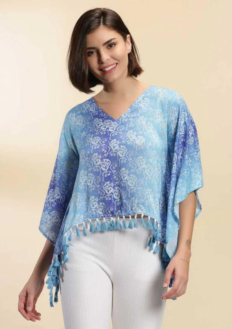 Printed Kaftan Top, blue kaftan top