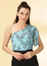 One Shoulder Floral Top with Black A- line Skirt