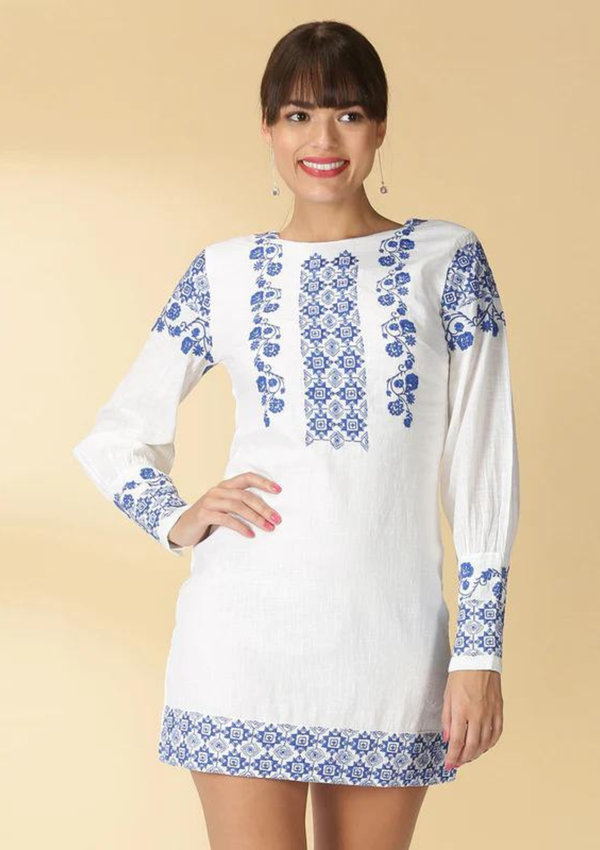 Luna - White Embroidered Cotton Dress