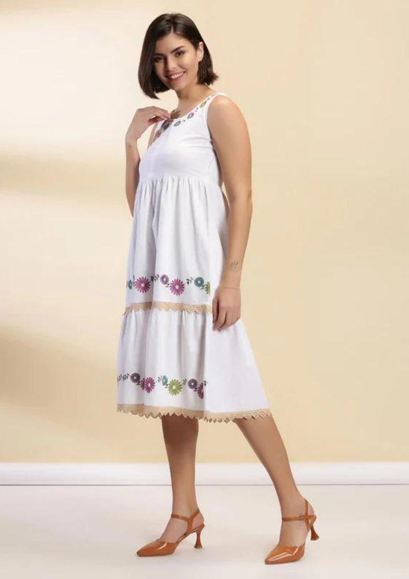 Cotton Embroidered Tiered Dress