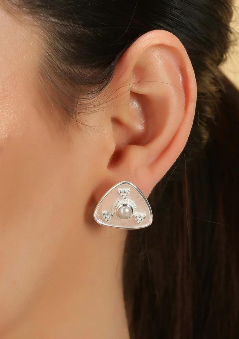 Triangular Pearl Stud Earrings