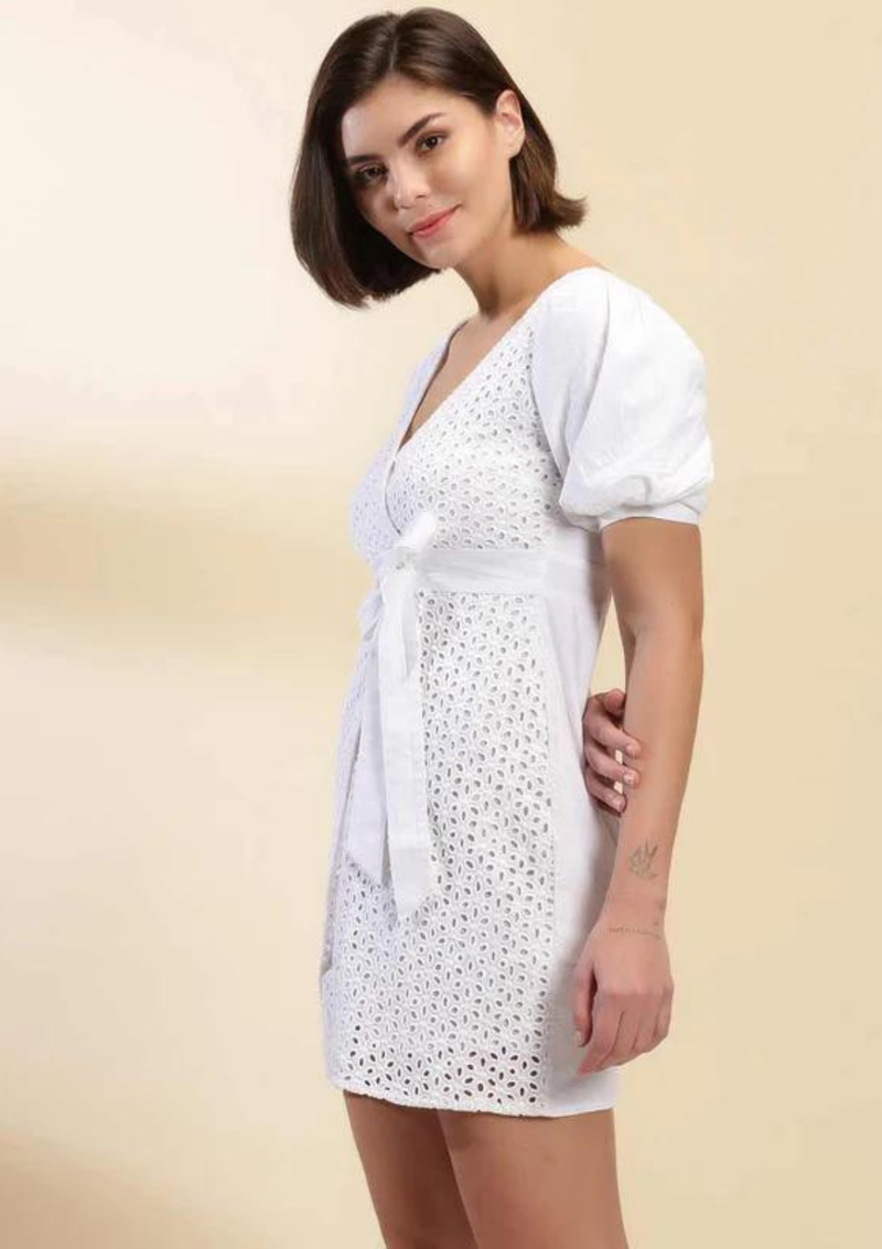 Schiffli Embroidered Overlap Dress