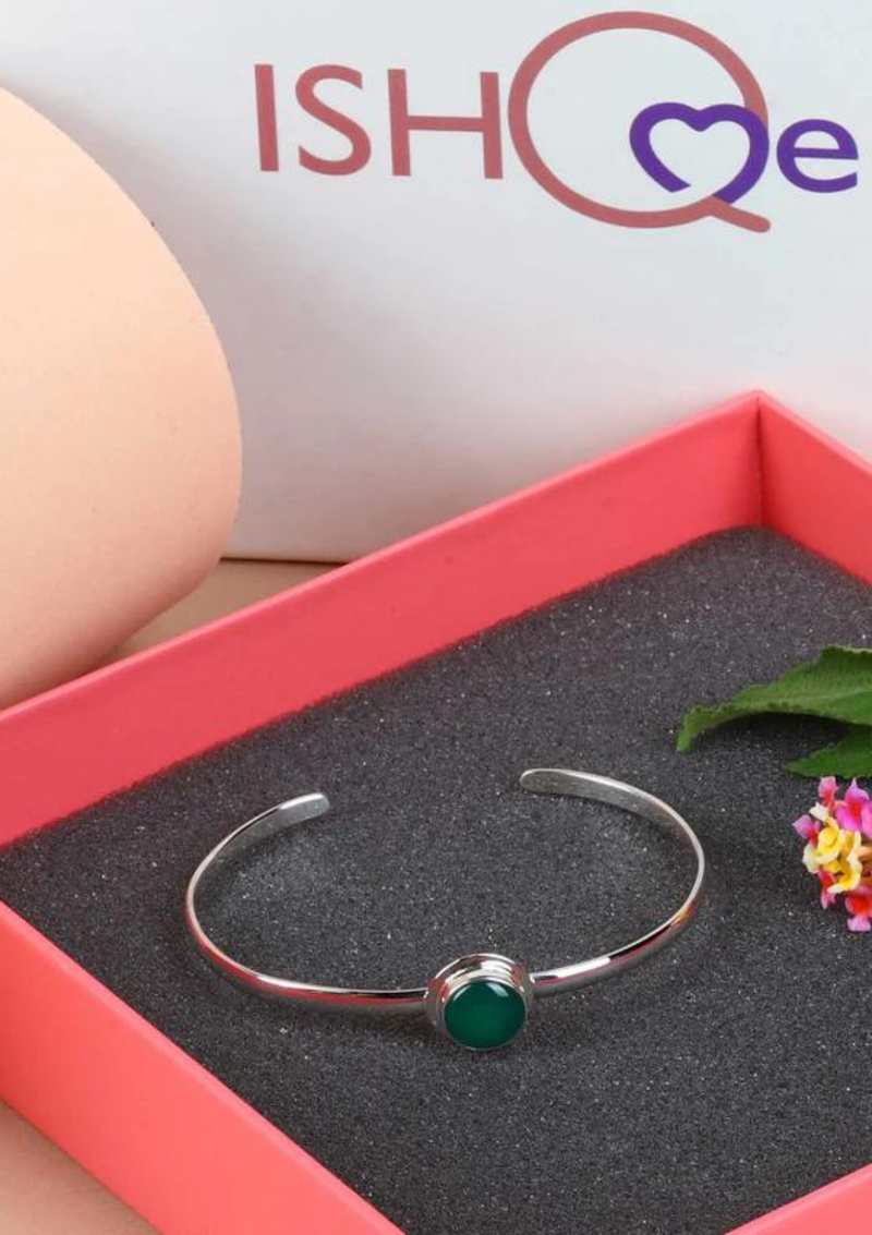 Silver Bracelet With Green Onyx Stone