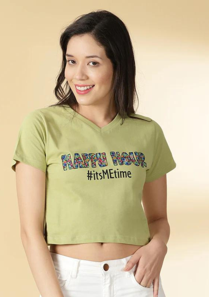 Happy Hour V Neck Crop Top, basic v neck crop top